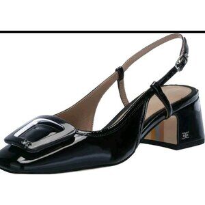 Sam Edelman Tracie Black Patent Slingback Squared Toe Buckled Pumps. (WS332)